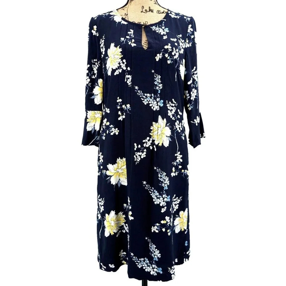 LAURA ASHLEY Dress Women 6 Floral Bloom Long‎ Sleeve Zipper Pockets Lined Modest